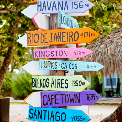 Colorful handwritte signpost with different destinations